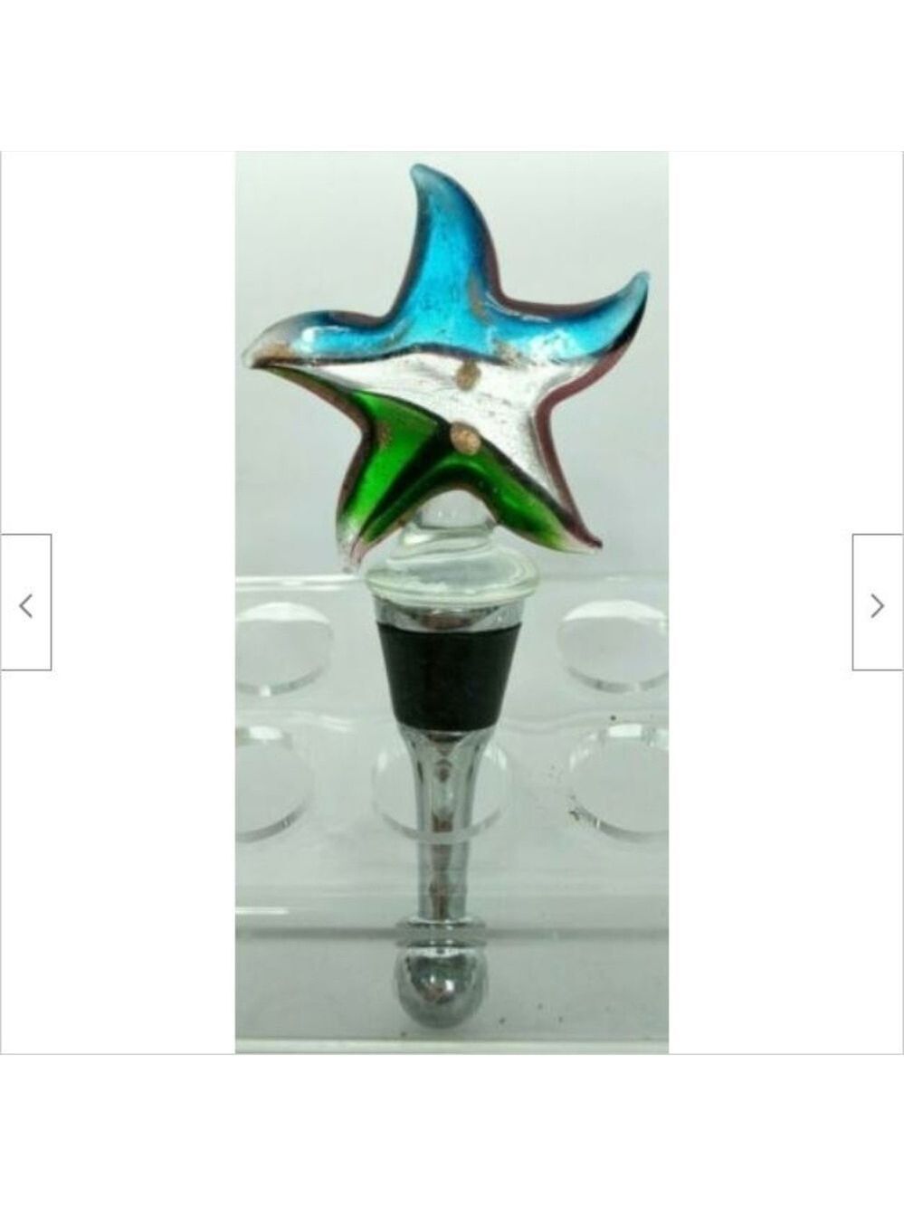 Glass Star Wine Stopper Blue Gray Green 4.5 Inch